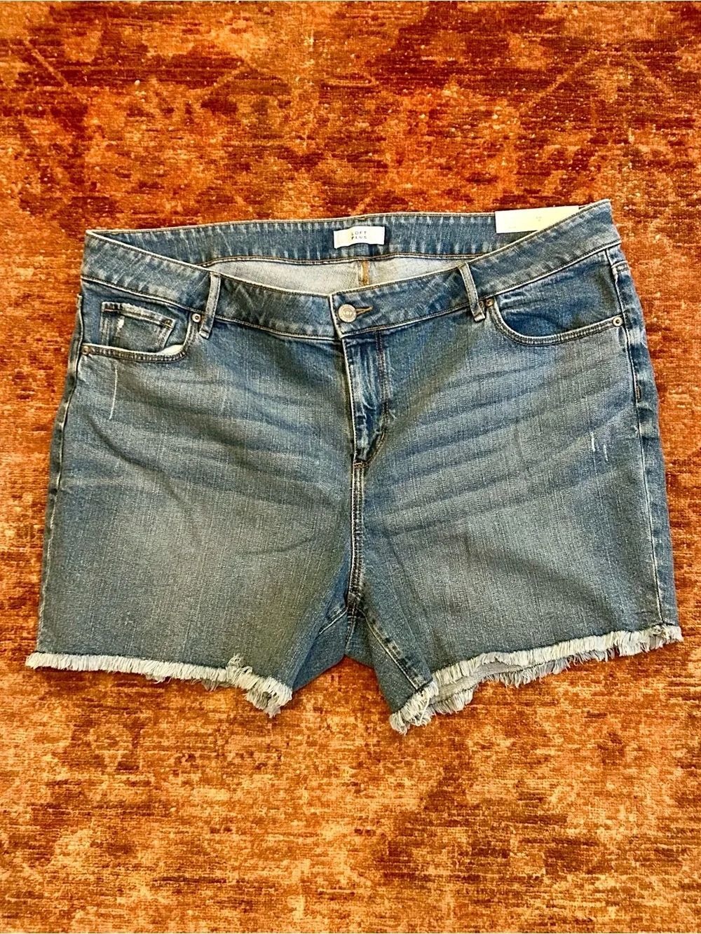 LOFT Medium Blue Frayed Hem Denim Shorts